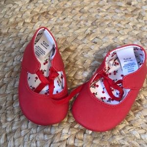 Baby Girl Red ballet shoes with ribbon